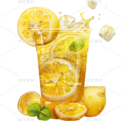 夏季果蔬系列黄色绿色写实柠檬茶通用元素素材
