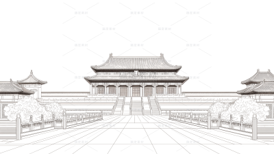 传统建筑黑白线条图片