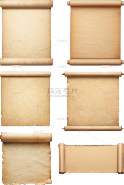 中国风通用实景黄色纸卷轴元素素材