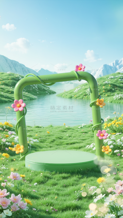 促销系列实景感草地方框背景