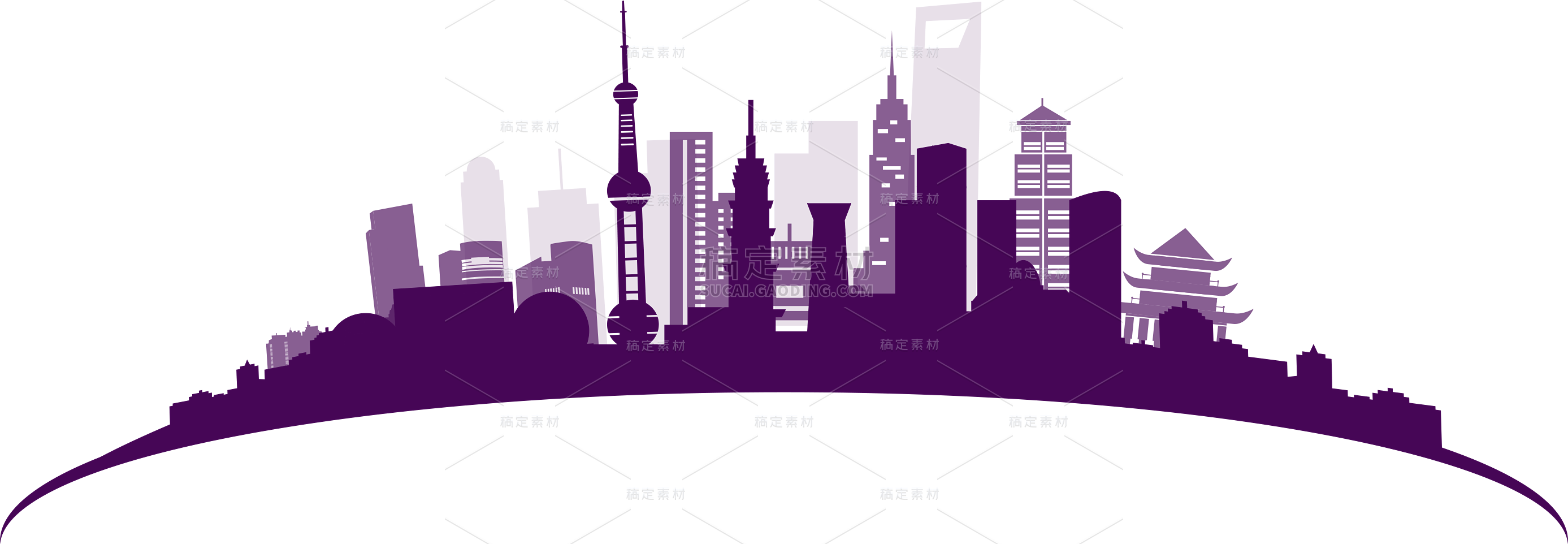 建筑系列矢量紫色城市建筑剪影元素（td）