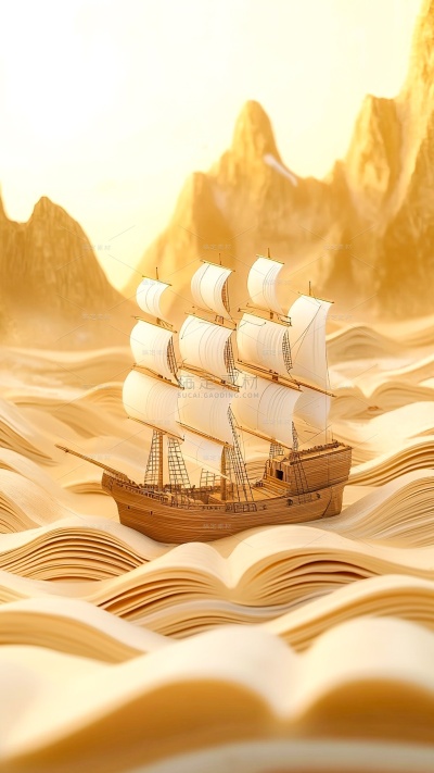 高考3D书本帆船高考创意场景背景