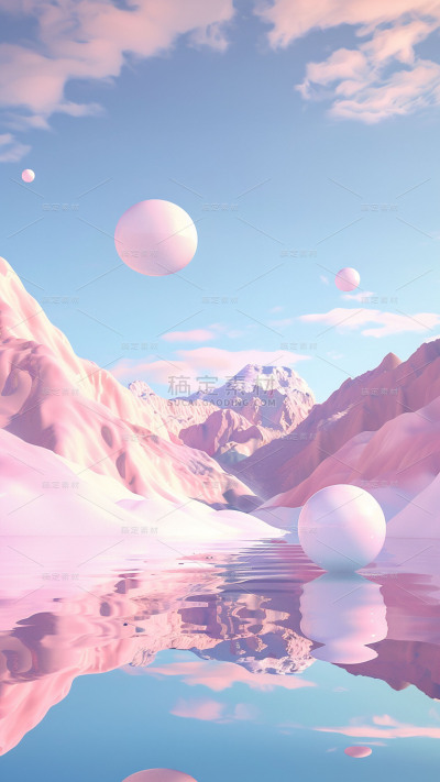 通用3D立体山水粉色背景素材