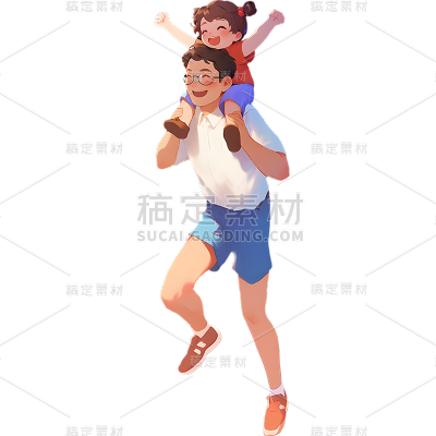 父亲节通用动漫风全身亲子人物元素