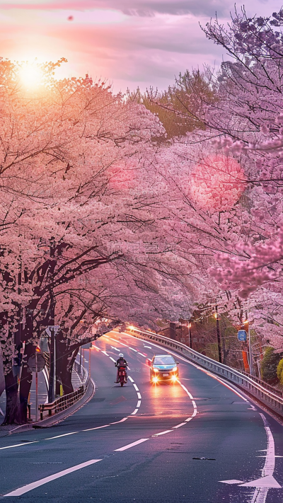 植物通用实景樱花大道场景背景图片素材