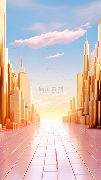 通用电商促销未来感城市促销3D立体C4D场景背景图片素材