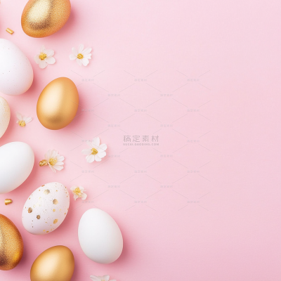 insMind Easter Fresh Pastel Colors Pink White Gold Eggs with Flowers Background Image