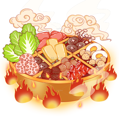 美食国潮风插画火锅中式元素蔬菜