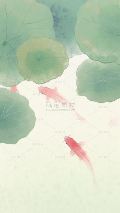 夏日中国风-荷塘锦鲤水墨晕染淡彩背景图片