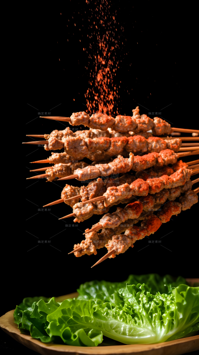 美食系列实景烤羊肉串撒孜然（td）