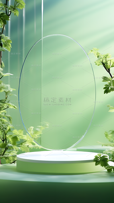 春天春季春日3D立体C4D简约绿色电商促销展台场景背景图片素材