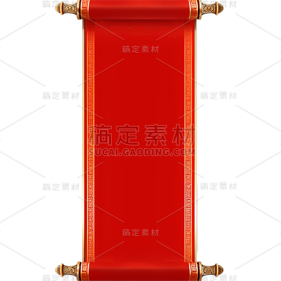 中国风通用红色中式竖版卷轴元素素材