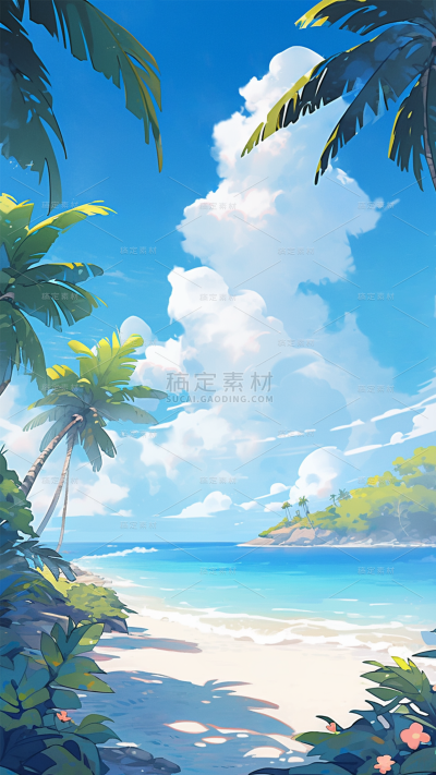 夏日通用背景动漫风海边椰子树