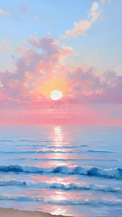 风光系列油画感海面温柔日出背景