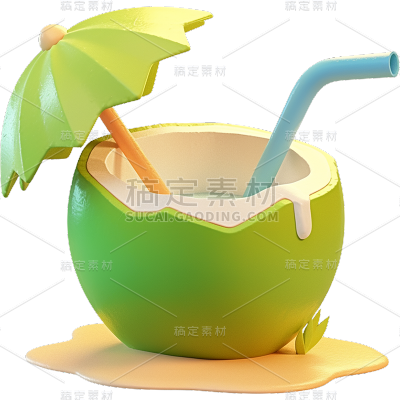 夏季果蔬通用3D创意椰子元素素材