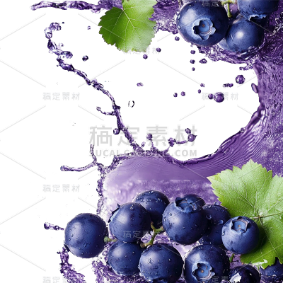 果蔬系列写实蓝莓和果汁水花贴纸