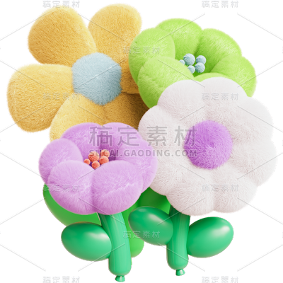 春天春季春日3D材质花朵花束植物组合元素素材