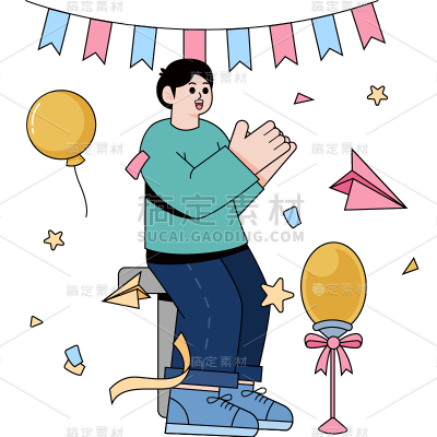 男人人物鼓掌动作插画风贴纸