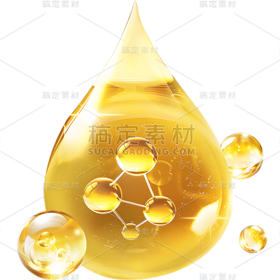 特效通用金色水滴状组合精华分子元素素材