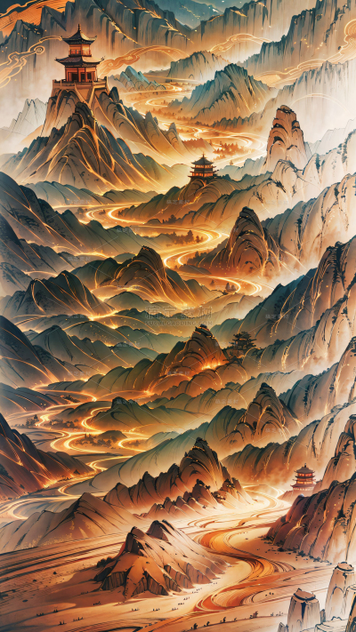 背景系列大气群山亭台楼阁古风背景