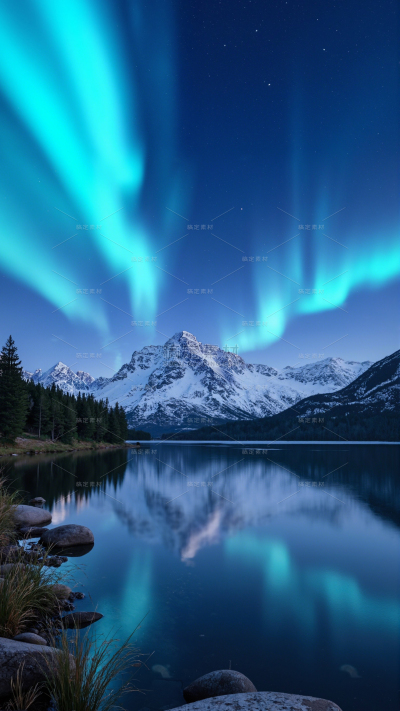 风光系列写实极光山脉水面背景