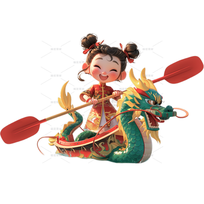 端午节通用龙舟3D场景人物贴纸元素素材
