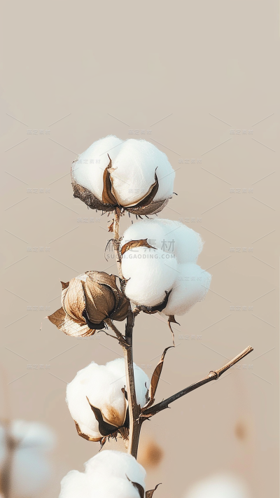 植物实景白色多枝棉花枝场景背景图片素材