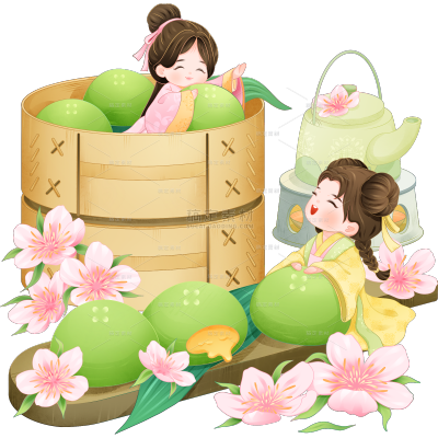 清明节清明微缩人物青团场景组合元素素材