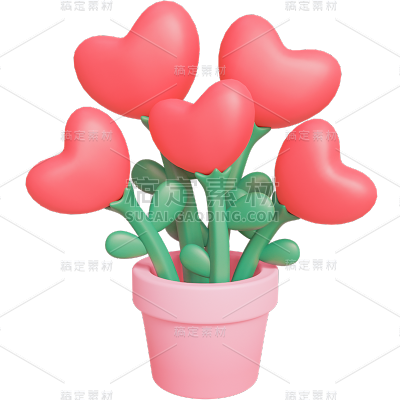 情人节软3D风爱心花朵装饰元素素材