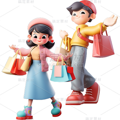通用电商3D促销活动双人多人人物贴纸