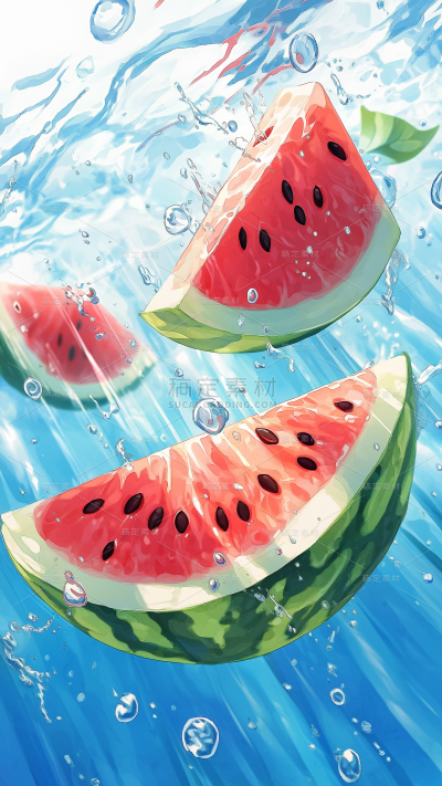 果蔬系列-通用-西瓜水果梦幻感水彩插画背景图片