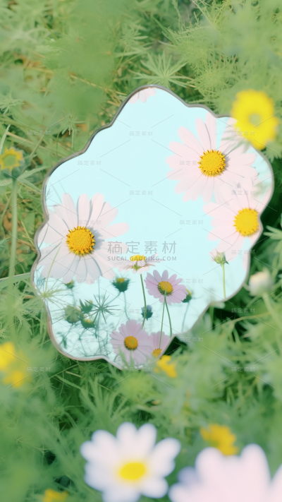 夏天通用实景镜子花卉背景图片素材