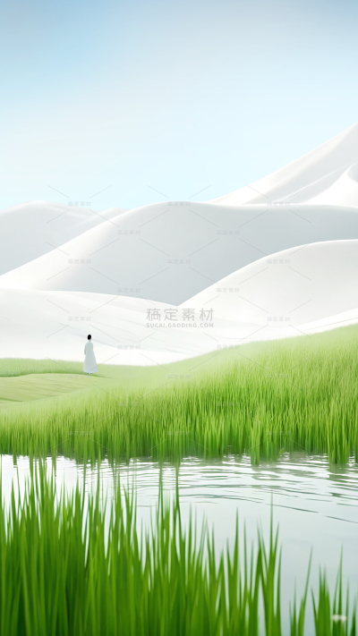 立春&春天清新感草地人物组合背景