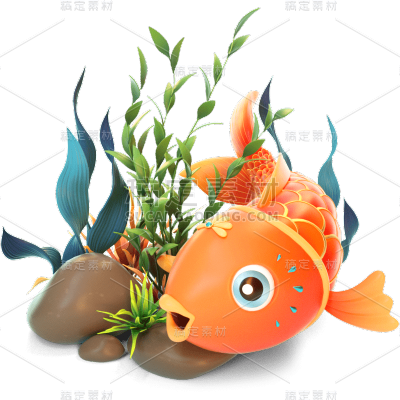 生产素材通用金属描边锦鲤3D动物贴纸元素素材