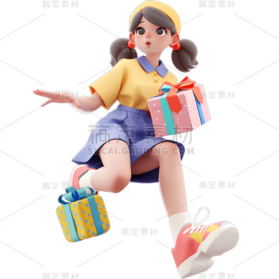 3D电商购物女孩人物贴纸