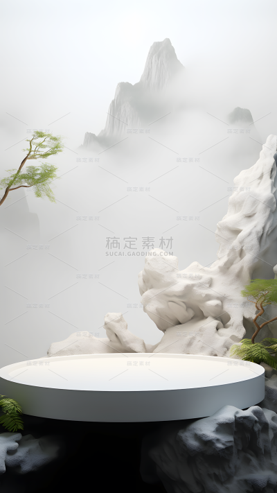 通用电商传统中国风中式自然山树场景背景