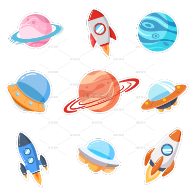 常规通用描边扁平星球组合元素素材