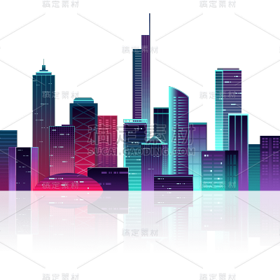 矢量城市建筑城市夜景