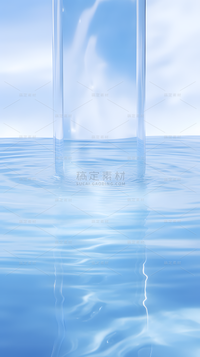 通用电商简约风纯色蓝色水面透明展台场景背景