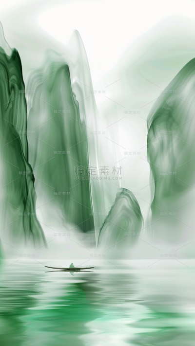 夏日中国风-云雾丝绸山水背景图片