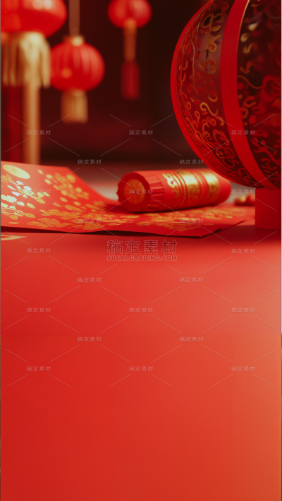 小年实景感灯笼春联组合背景