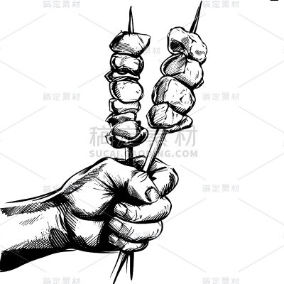 常规通用手绘肉串元素贴纸