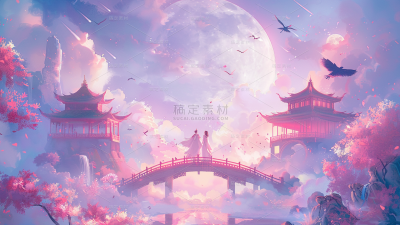 七夕情人节系列鹊桥场景通用背景素材