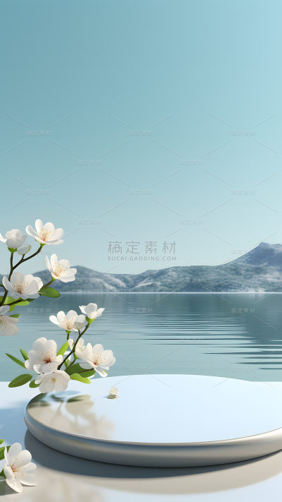 通用电商简约清新花卉植物展台场景背景