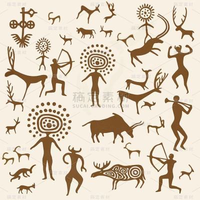 动物系列野人麋鹿部落文化插画组合（td）