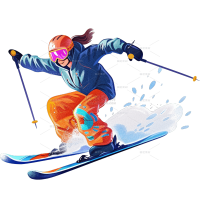 健身系列插画风户外滑雪单人