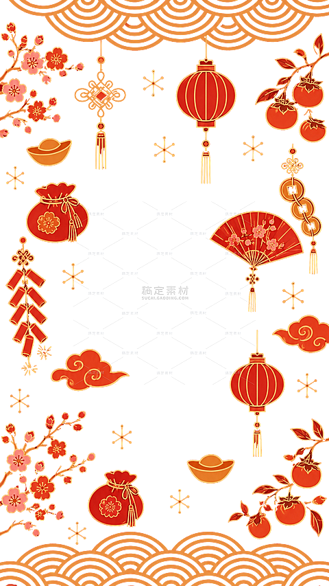 中国风系列新春元素扁平风插画贴纸