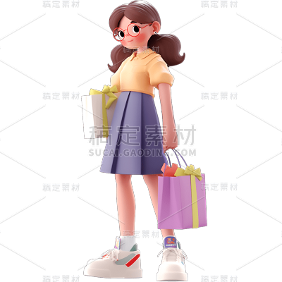 3D电商购物女孩人物贴纸