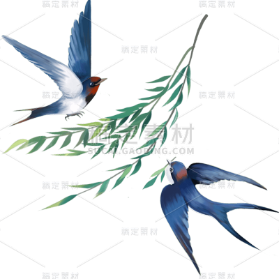 春分中式感杨柳燕子组合插画元素素材