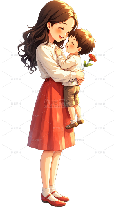 母亲节-唯美感亲子送花插画元素